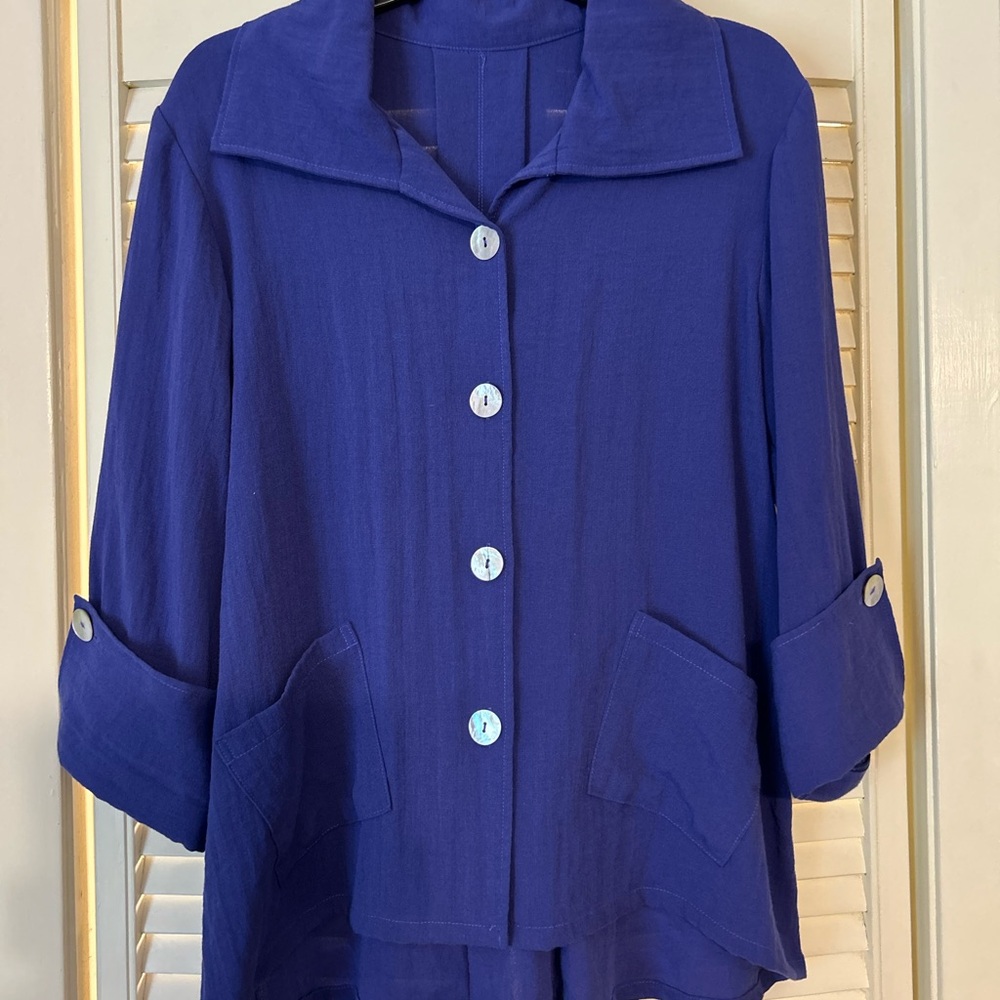 Fridaze Washable Linen Purple Button Down Top